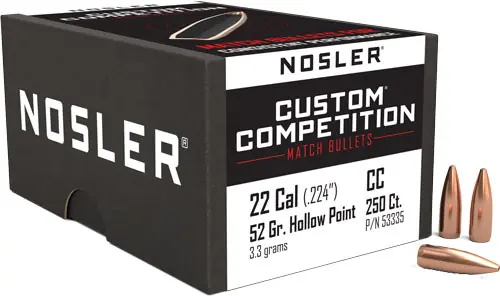 Nosler 22 Cal .224 52GR HP-BT Custom Competition Bullets - 250 Count