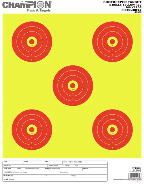 Champion Scorekeeper Bullseye Targets, Yellow/Red, 12-Pack, 5 Large