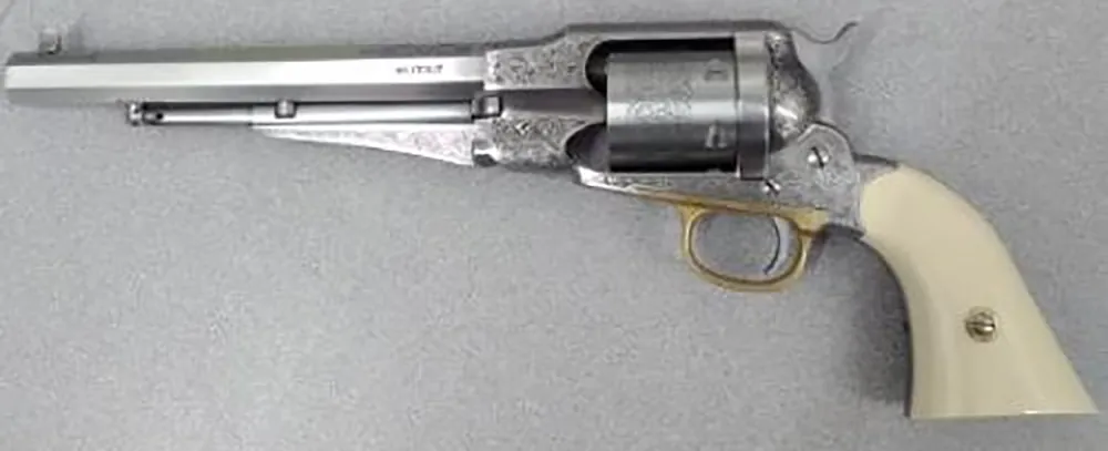 1858 Remington Conversion 45 Colt with Nickel-Plated Engraved Finish and Ivory Grip